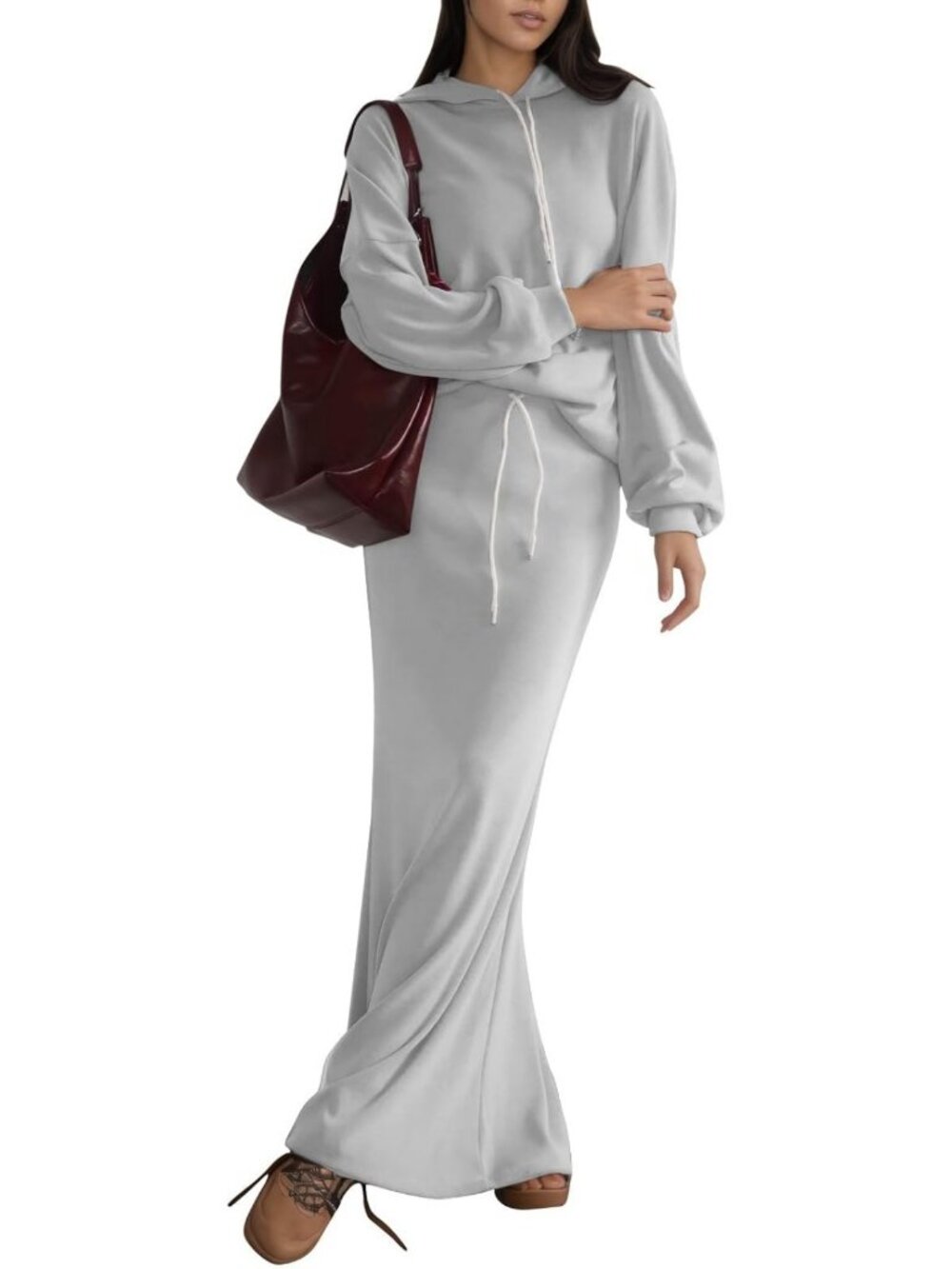 Chic Women's Fall 2-Piece Hoodie & Long Skirt Dress Set - Cozy Matching Outfit